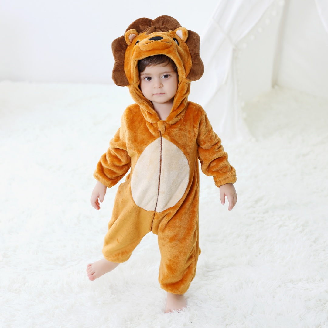 Cotton Baby Onesies Zipper - Bebé recién nacido lindo León viñetas