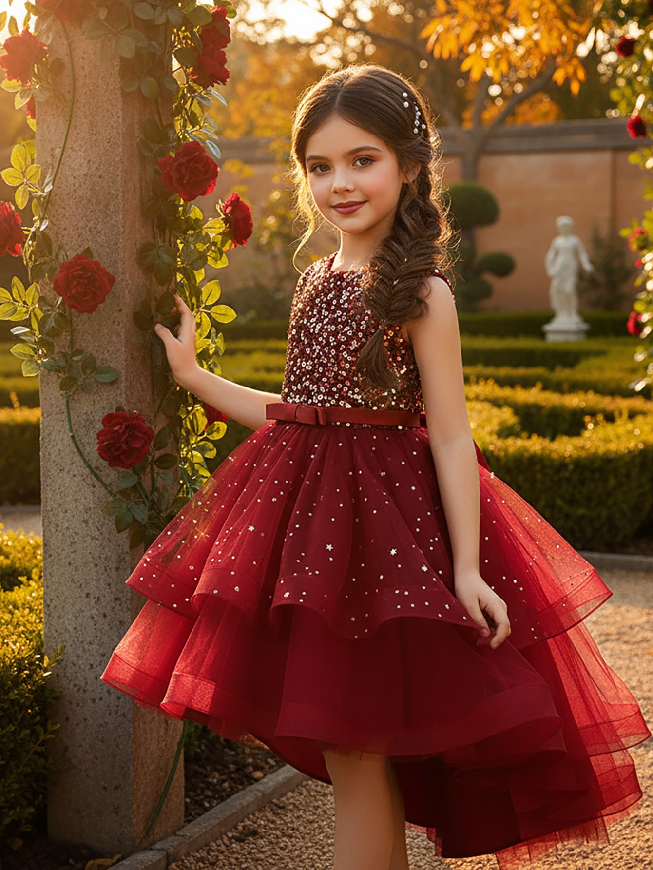 Toddler Girl Tulle Party Dress - Vestido de Princesa con Lentejuelas Florales