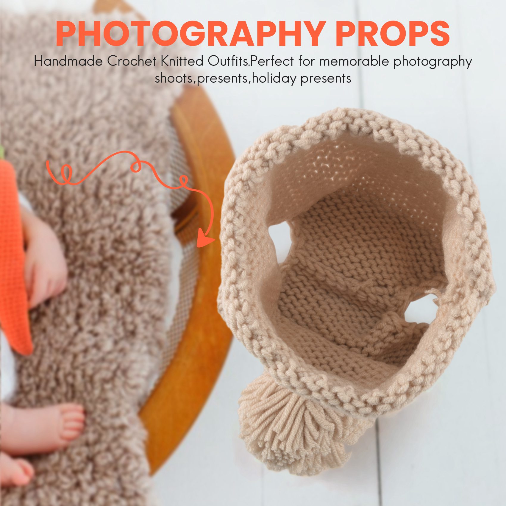 Infant Photography Props Outfit - ABJA-Atuendos de punto para fotografía de