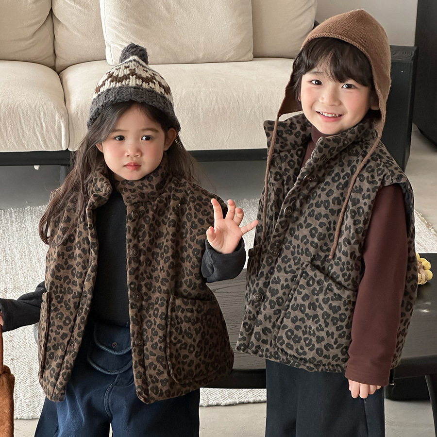 Toddler Boy Winter Fleece Jacket - Chaleco acolchado con estampado de leopardo
