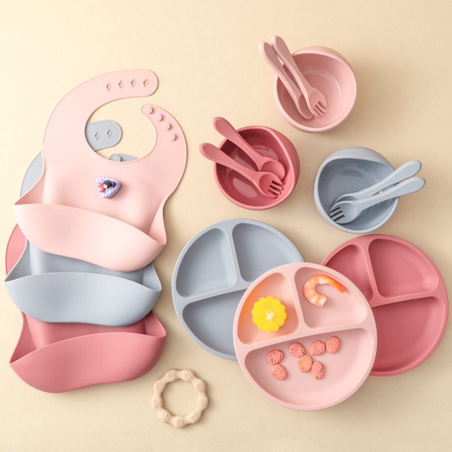 Waterproof Baby Bibs Silicone - Juego de alimentación de silicona para