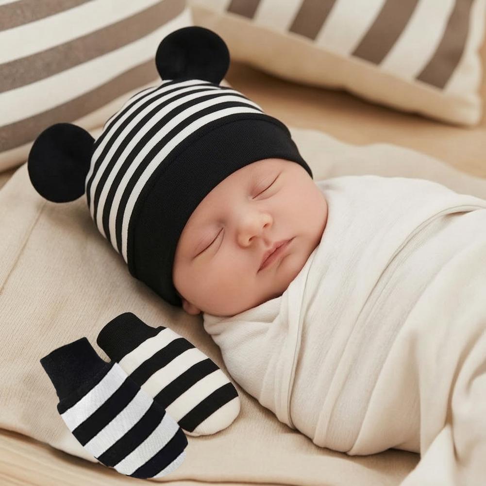 Infant Beanie Hat With Ears - Manoplas y botines antiarañazos para bebé,