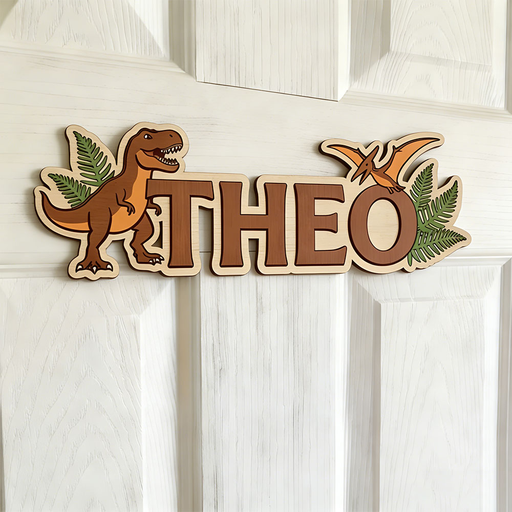 Nursery - Letrero con nombre de dinosaurio personalizado