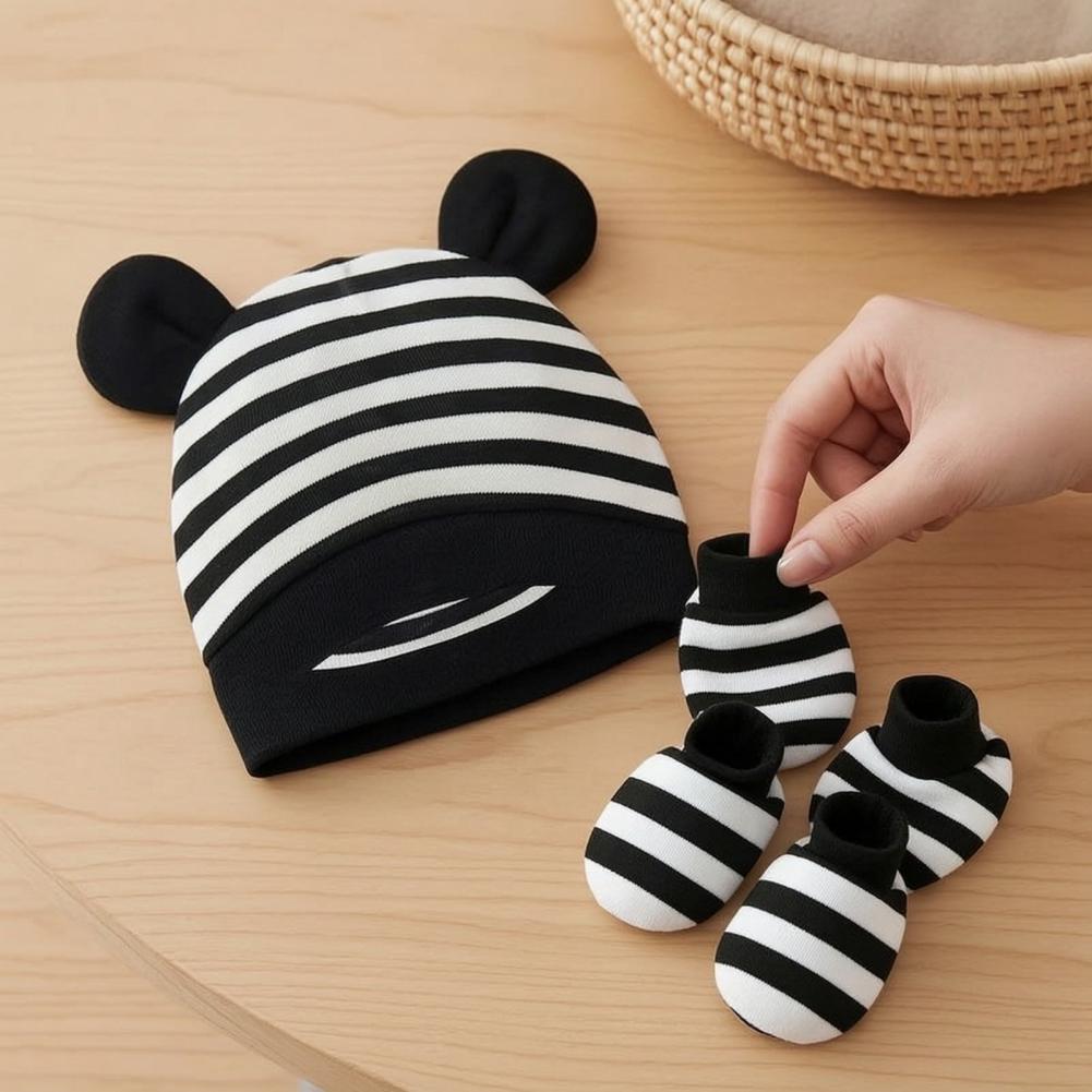 Infant Beanie Hat With Ears - Manoplas Antiarañazos para Recién Nacidos, Conjunto