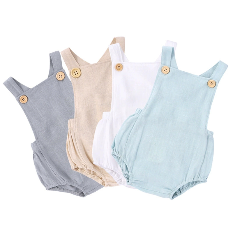 Baby Summer Linen Sleeveless Jumpsuit - 2025 verano recién nacido bebé niños