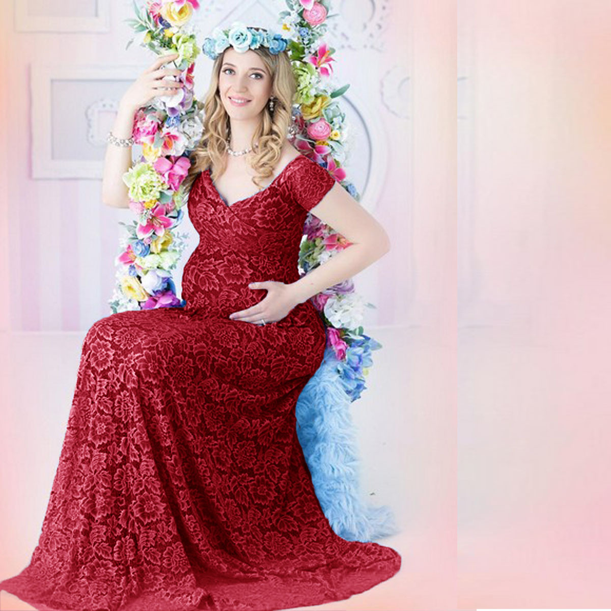 Maternity Wear - Vestido maxi de maternidad europeo-americano con
