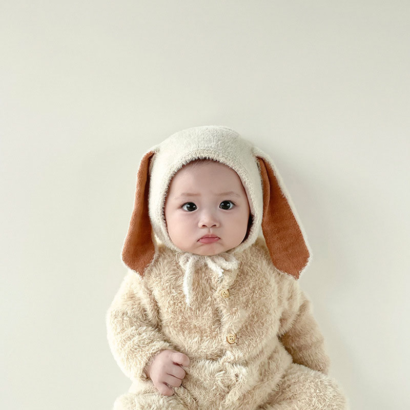 Infant Beanie Hat With Ears - Gorro de conejito de felpa para