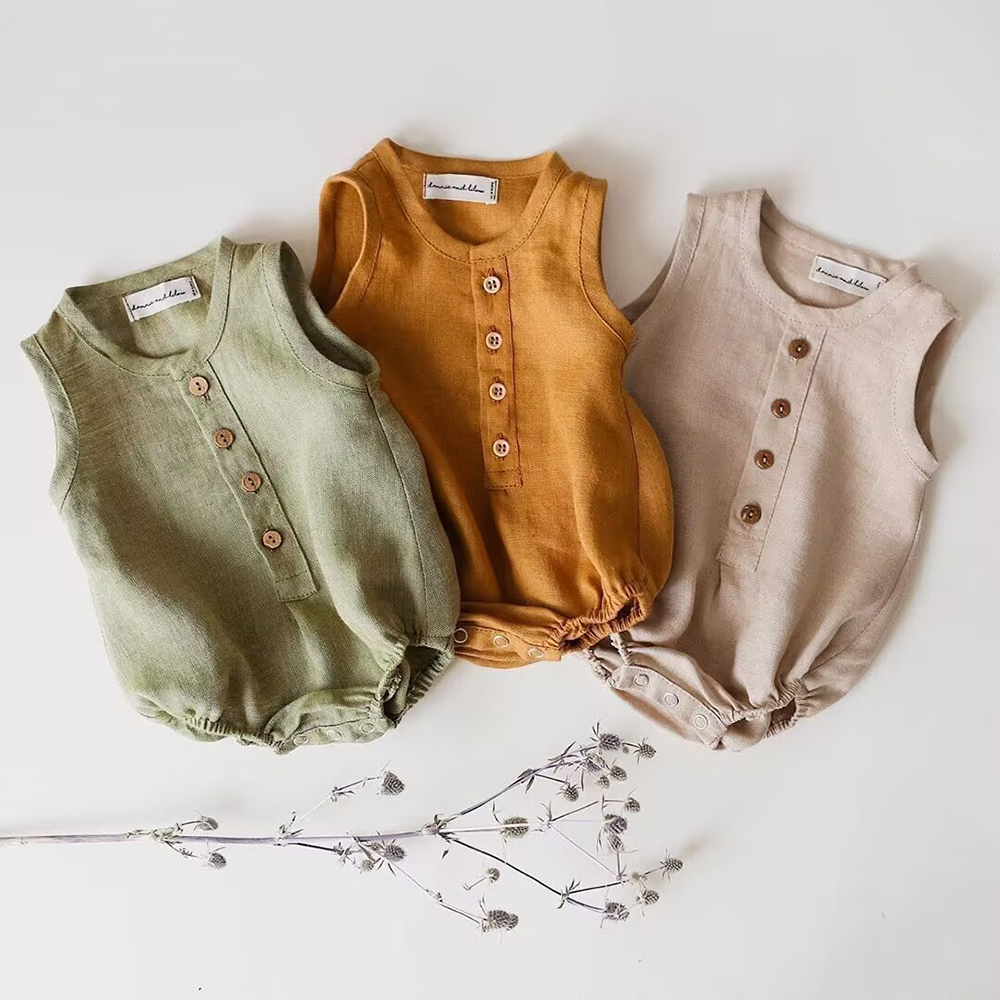 Baby Summer Linen Sleeveless Jumpsuit - Pelele de algodón y lino para