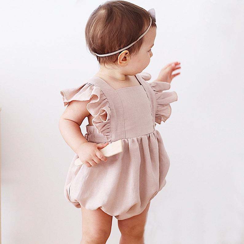 Baby Summer Linen Sleeveless Jumpsuit - Monos de Verano para Bebés Niñas,