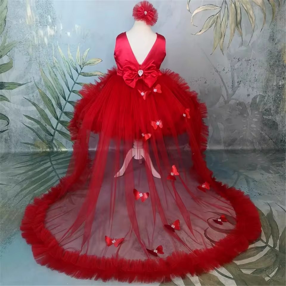 Vestidos de niña de flores roj - Toddler Girl Tulle Party Dress reseña y precio