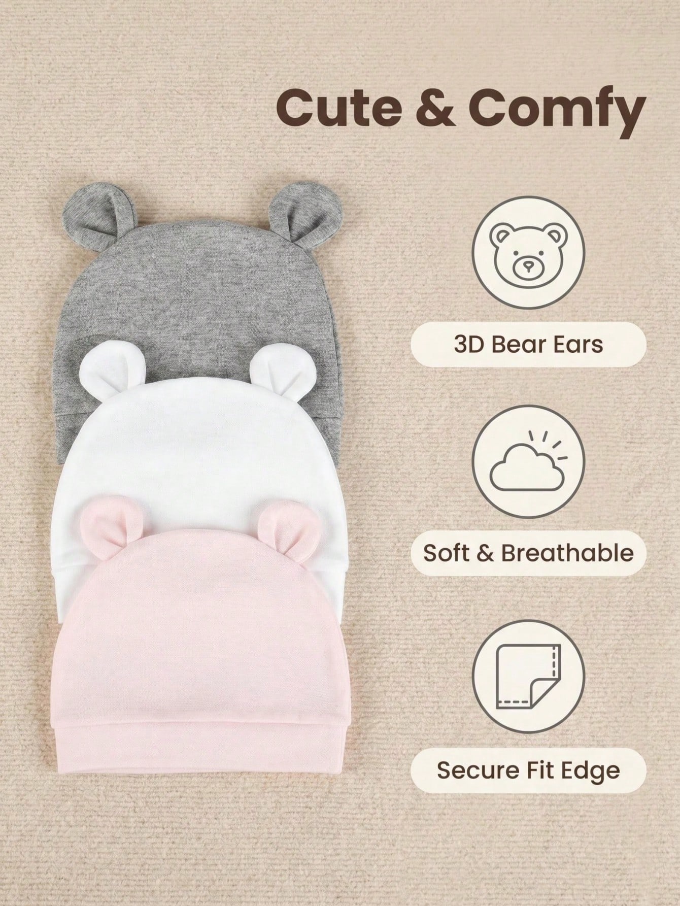 Paquete de 3 Gorros de Punto d - Infant Beanie Hat With Ears reseña y precio