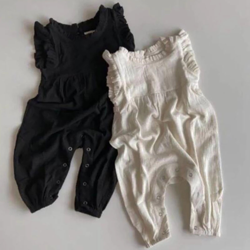 Milangel-peleles de verano par - Baby Summer Linen Sleeveless Jumpsuit reseña y precio