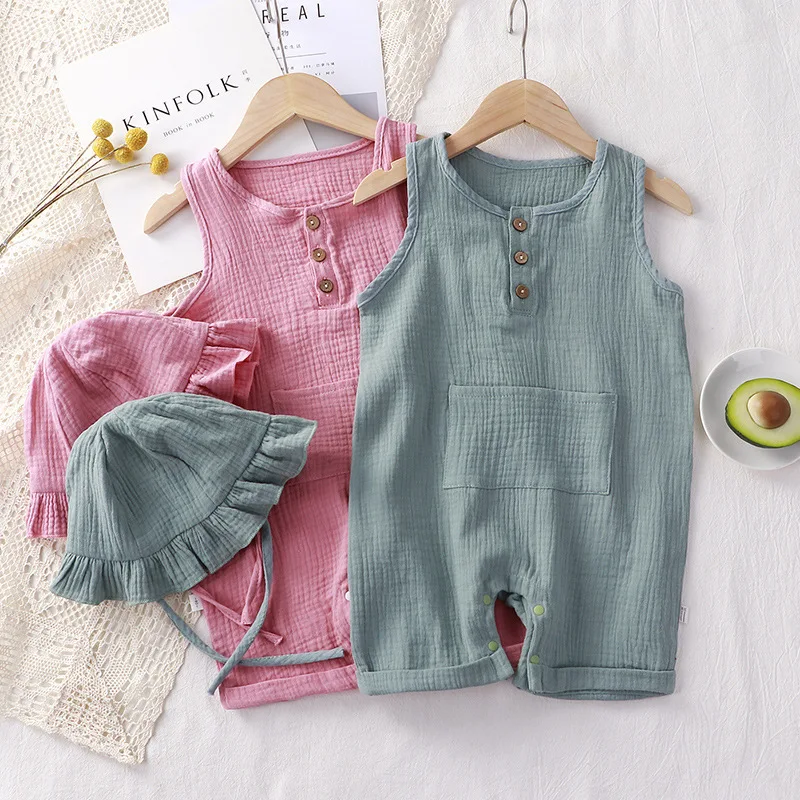 2 unids/set de ropa de verano  - Baby Summer Linen Sleeveless Jumpsuit reseña y precio
