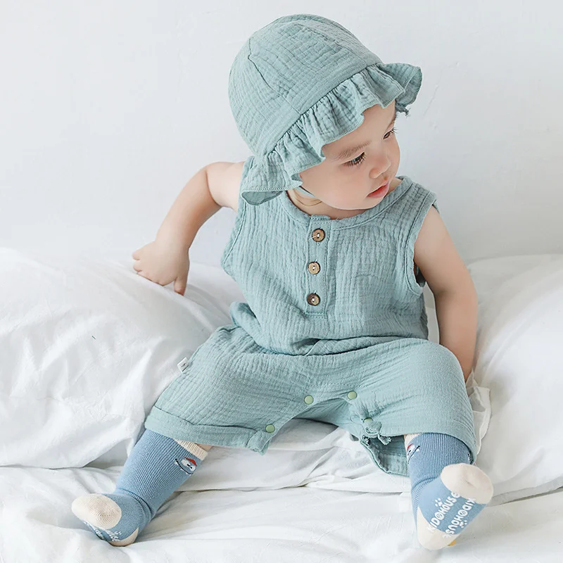 2 unids/set de ropa de verano  - Baby Summer Linen Sleeveless Jumpsuit reseña y precio