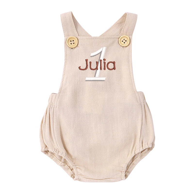 Mameluco bordado de 1er cumple - Baby Summer Linen Sleeveless Jumpsuit reseña y precio